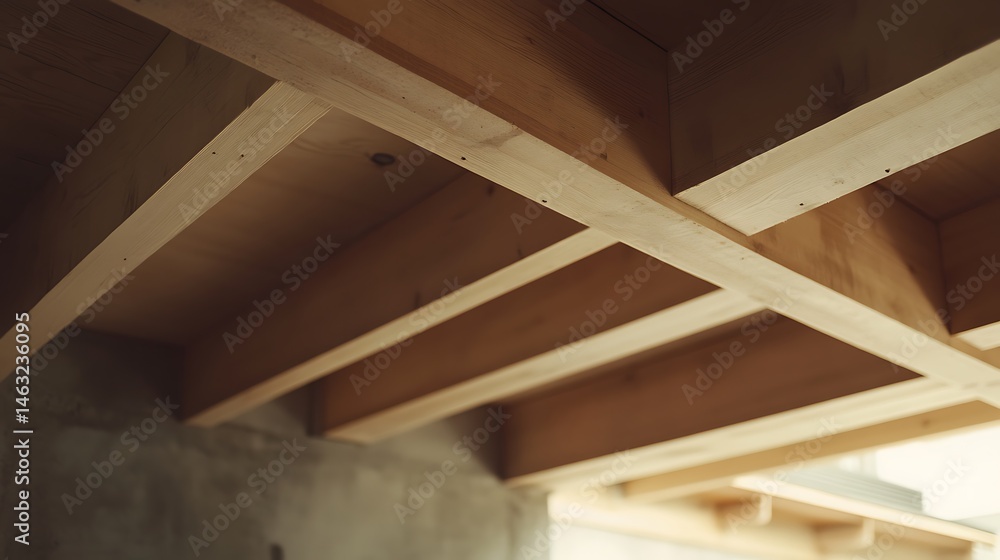 Fototapeta premium Close-up of Wooden Beams in Construction
