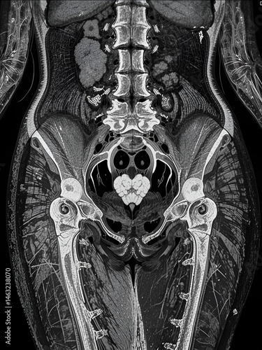 MRI (Magnetic Resonance Imaging) scan of pelvis (female). Ca rectum with pelvic lymphadenopathy. asymmetrical wall thickening forming soft tissue mass and rectum causing luminal narrowing.