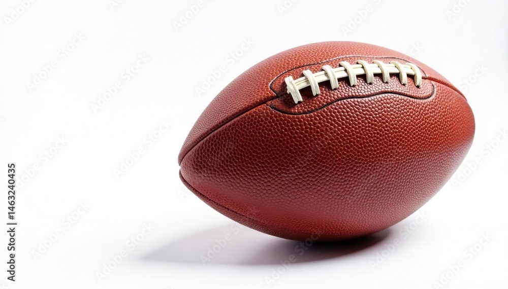 Close-up of worn leather football, white background, vintage, background, detail Close-up of worn leather football, white background, vintage, background, detail