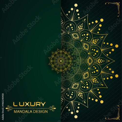 Creative mandala with star shape luxury ornamental decor | Floral template for card, cover, business, packaging, greeting, decoration | Luxury mandala with dark green background colour