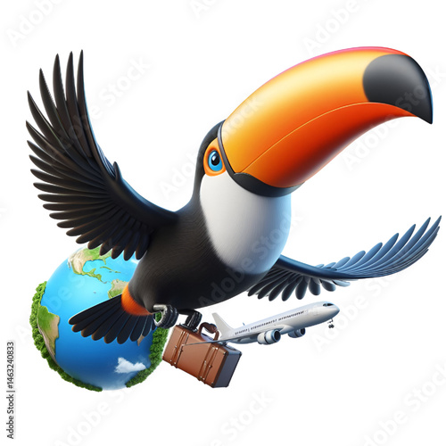 Cute 3D toucan isolated on white background