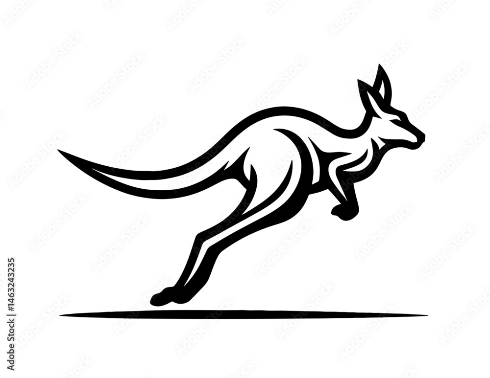 Naklejka premium Kangaroo silhouette on a white background. Vector illustration of a kangaroo.