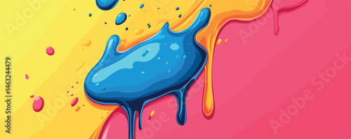 Colorful abstract art with dripping paint in blue, yellow, and pink hues.