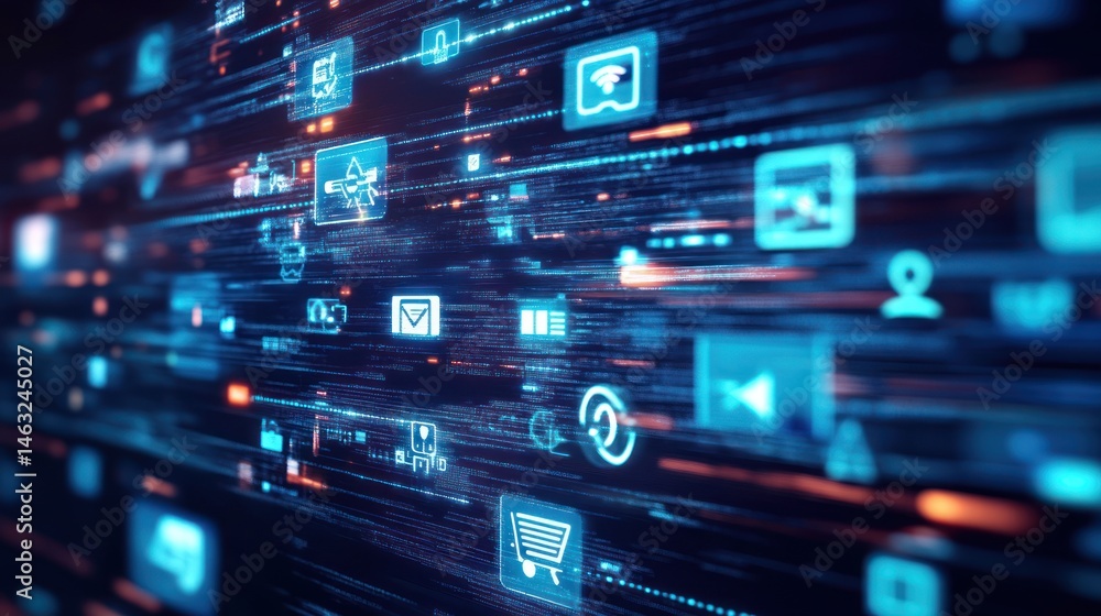 Fototapeta premium A dynamic visual representation of interconnected data streams and digital information.