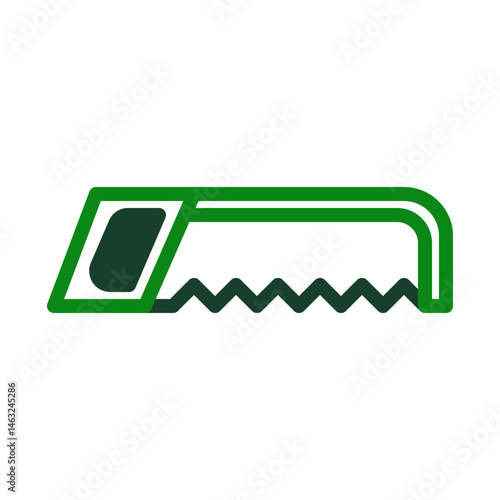 Simple illustration of a green hacksaw tool representing craftsmanship
