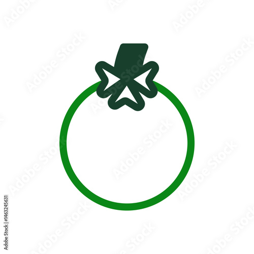 Stylized green circular emblem with clover-shaped topper evoking festive spirit