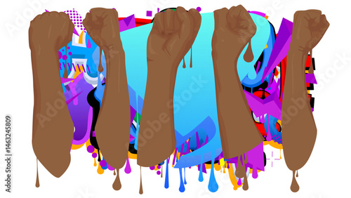 Clenched fist graffiti. Abstract modern street art decoration performed in urban painting style.