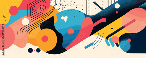 Colorful abstract geometric art with dynamic shapes and bold patterns in vibrant hues.