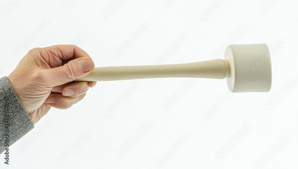 Wooden mallet held by hand Wooden mallet held by hand