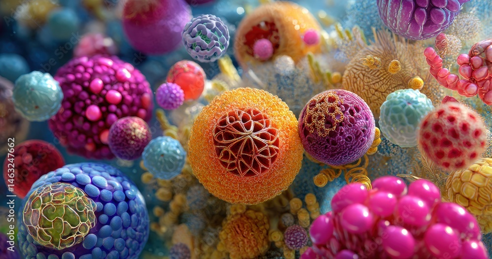 Obraz premium Colorful abstract micro-organism spheres in vibrant hues.