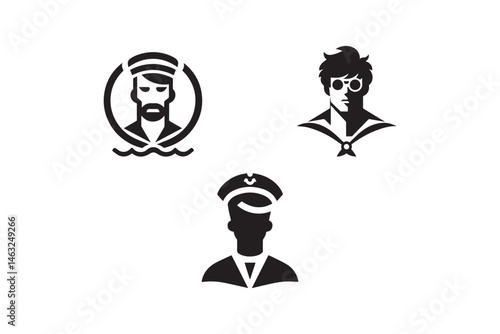 Set of sailor man silhouette. Sailor icons. Vector illustration.