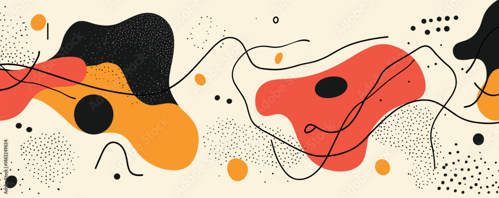 Fototapeta premium Abstract artistic background with colorful organic shapes and dynamic lines.