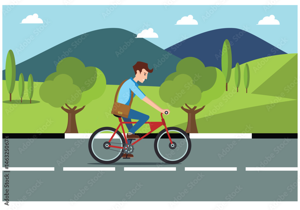 Naklejka premium People rides a sports bike on a park road with friend, Vector Illustration 