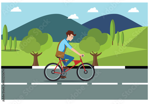 People rides a sports bike on a park road with friend, Vector Illustration	