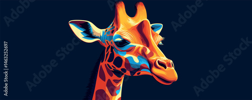 Colorful geometric giraffe artwork with bold abstract patterns and vibrant colors.