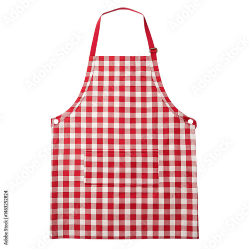 Red and white checkered apron with adjustable straps.