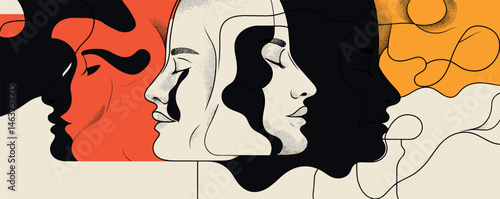Abstract art of female silhouettes with vibrant colors and organic lines.