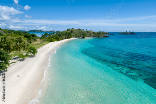 Blue Lagoon on a beautiful wild beach with palm trees