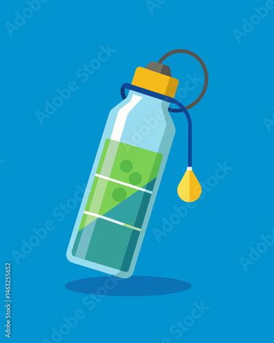 An innovative solarpowered purifying device in the shape of a water bottle perfect for travelers who want to reduce singleuse plastic consumption while ensuring safe drinking. Vector illustration