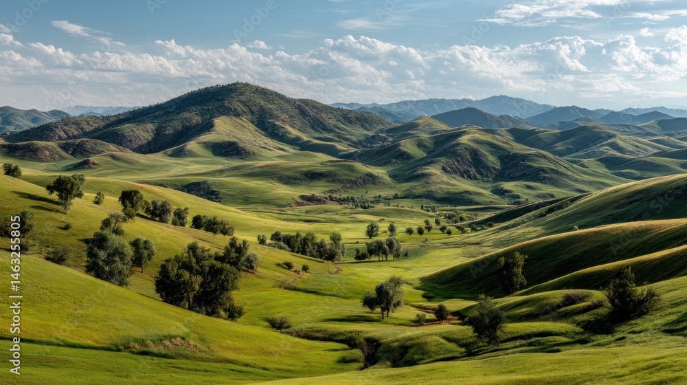 Obraz premium Rolling green hills under clear sky