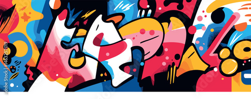 Vibrant abstract street art mural with bold colors and dynamic shapes.