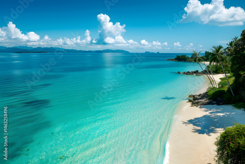 Blue Lagoon on a beautiful wild beach with palm trees