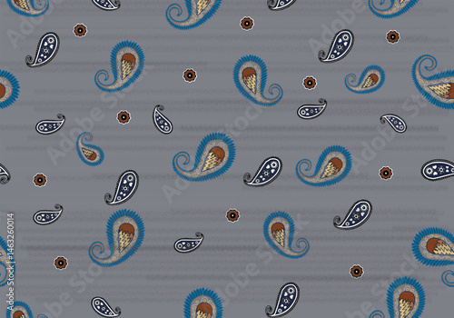 Paisley is a distinctive, intricate fabric pattern featuring teardrop-shaped motifs with a curved upper end, often adorned with elaborate, swirling designs. Originating from Persian and Indian art