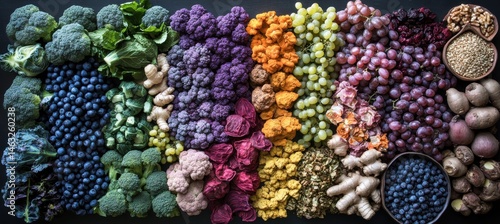 Fototapeta Naklejka Na Ścianę i Meble -  Vibrant array of colorful fruits and vegetables