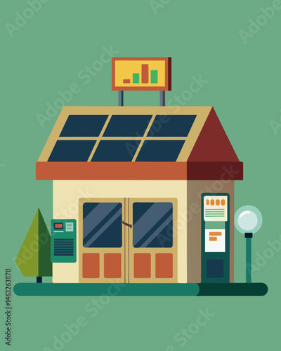 The small towns only convenience store had a solarpowered ATM as an alternative for customers during power outages.. Vector illustration