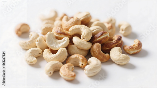 A Pile of Roasted Cashew Nuts on White Background