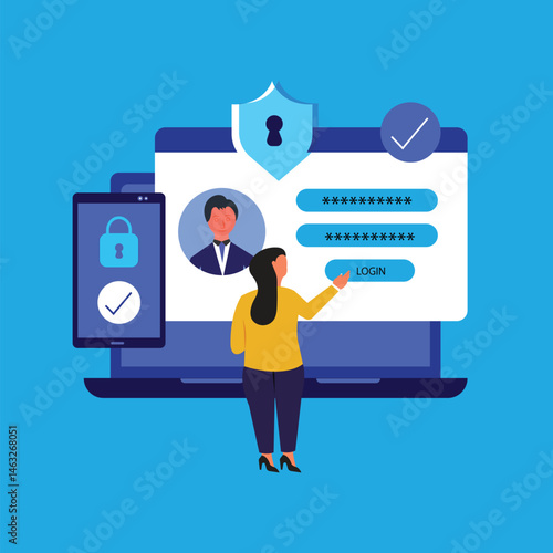 Two-step security concept, Character uses two-step verification to protect personal data