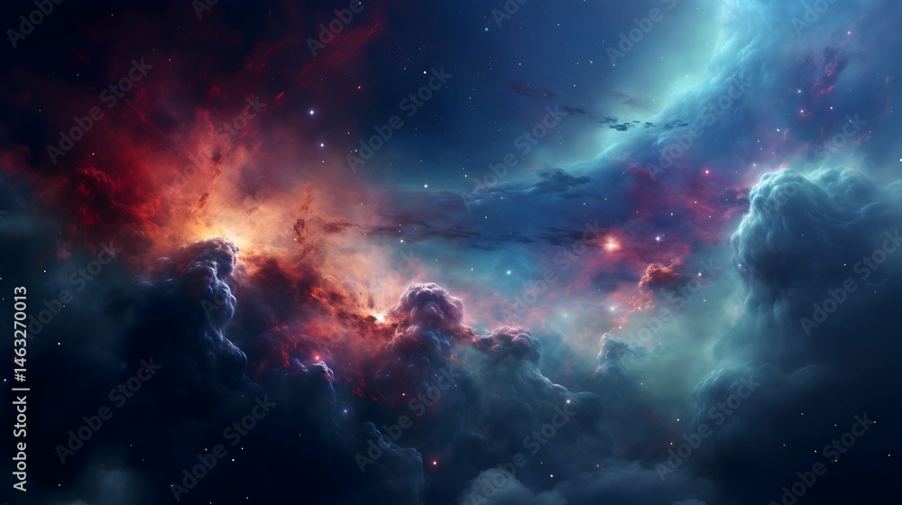 Fototapeta premium Majestic Interstellar Cloud Formation with Glowing Nebula and Starfield in Deep Space