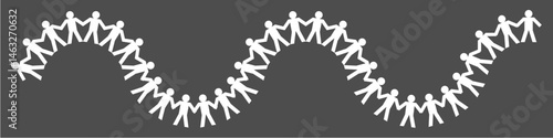 wave Papercut human chain vector with simple stick figures holding hands. Ideal for community, teamwork, unity, cooperation, togetherness, and social group design illustrations.