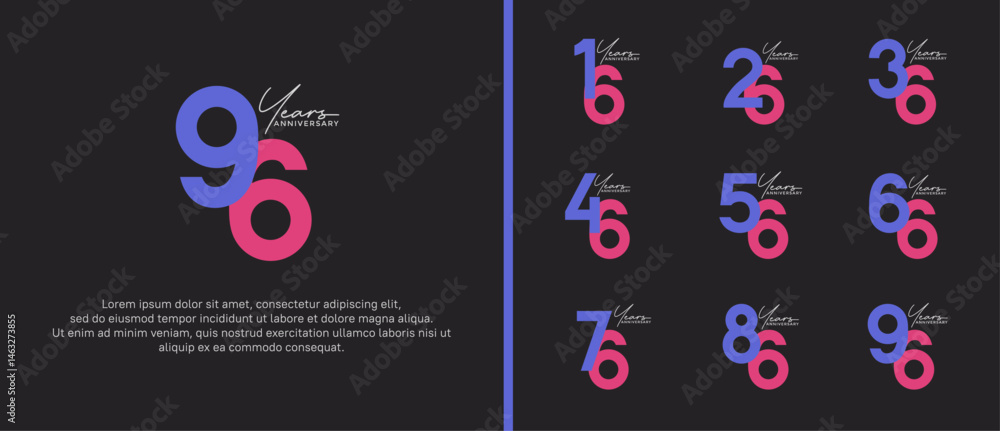 set of anniversary logo flat purple color on black background for celebration moment set of anniversary logo flat purple color on black background for celebration moment