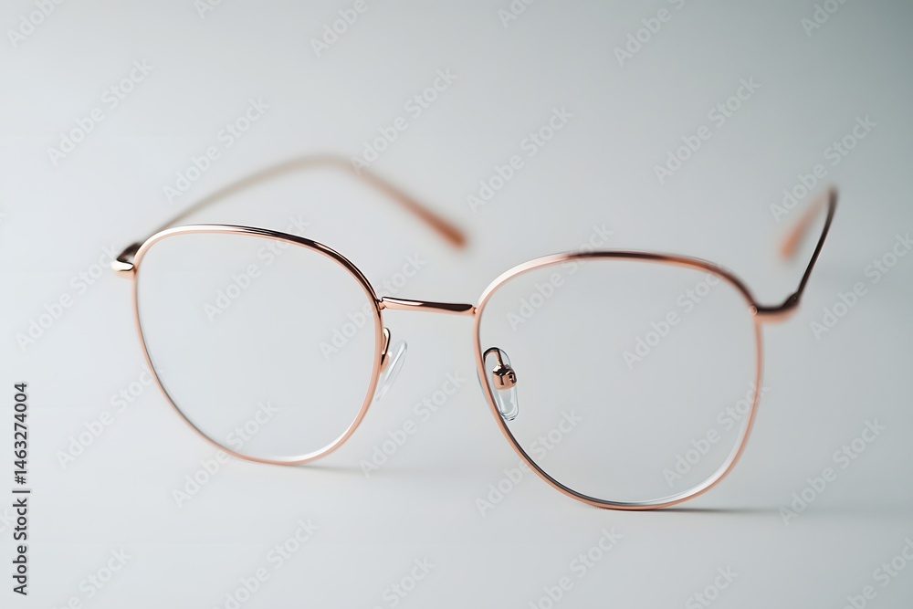 Fototapeta premium Modern rose gold eyeglasses with round lenses and minimalist design for style and vision