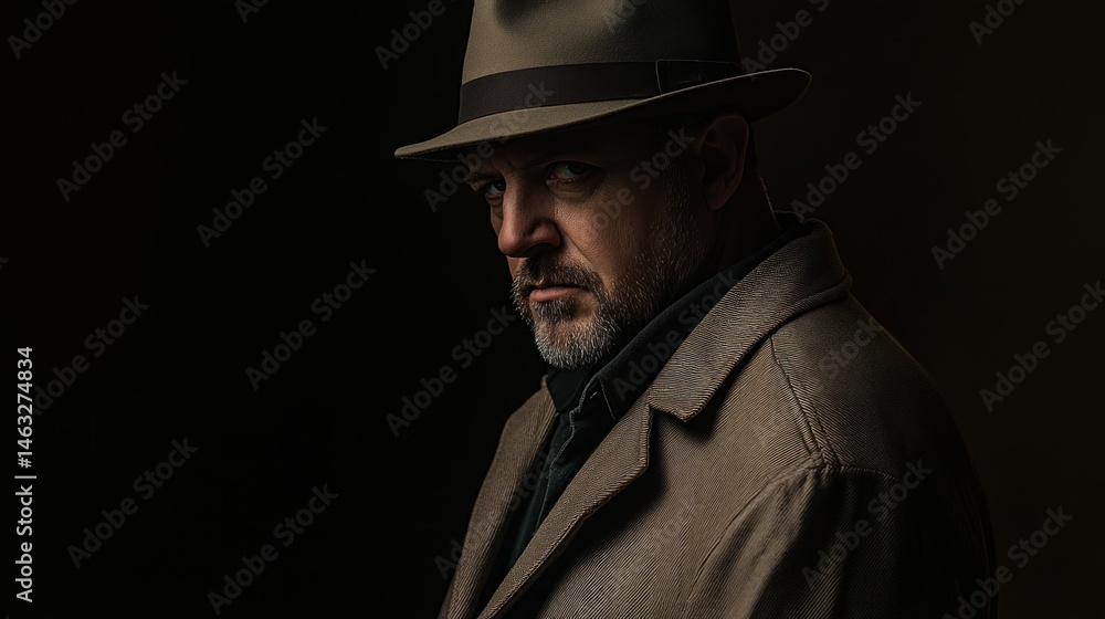 Mysterious Man in Fedora Hat with a serious expression on his face Mysterious Man in Fedora Hat with a serious expression on his face