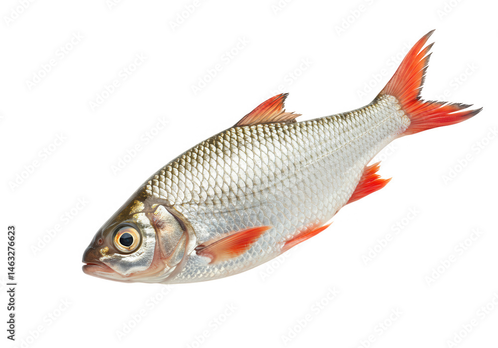 Rudd fish with silver scales and red fins isolated on transparent background Rudd fish with silver scales and red fins isolated on transparent background