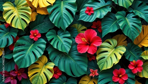 Wallpaper Mural Vibrant tropical flowers and lush green leaves nature close-up botanical garden colorful natural beauty Torontodigital.ca