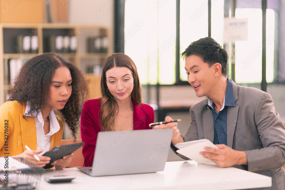 A group of businessmen discussing investment and business growth, showing the results of successful teamwork. A group of businessmen discussing investment and business growth, showing the results of successful teamwork.
