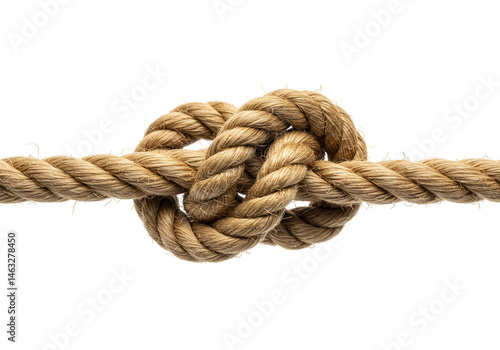Close up view of a knotted rope isolated on transparent background