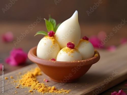 Ice Cream Served in a Tandoori Clay Pot: A rustic fusion where kulfi-style ice cream is served inside a mini clay tandoor pot, infused with hints of cardamom and rosewater photo