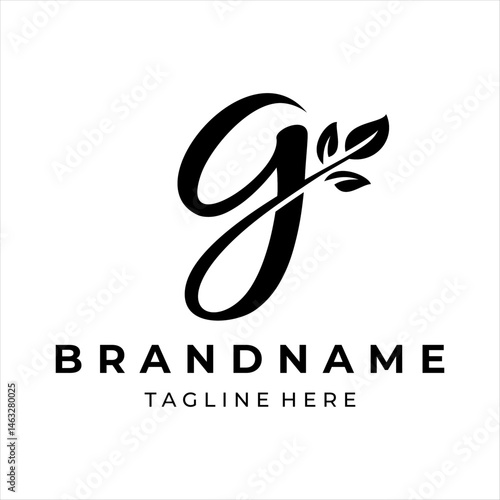 The logo design combines the letter g and a leaf, using black color.