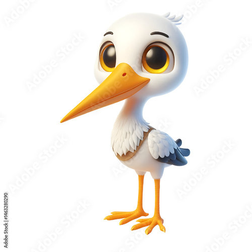 Cute 3d Stork isolated on white background