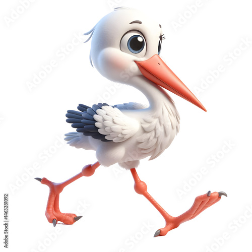 Cute 3d Stork isolated on white background