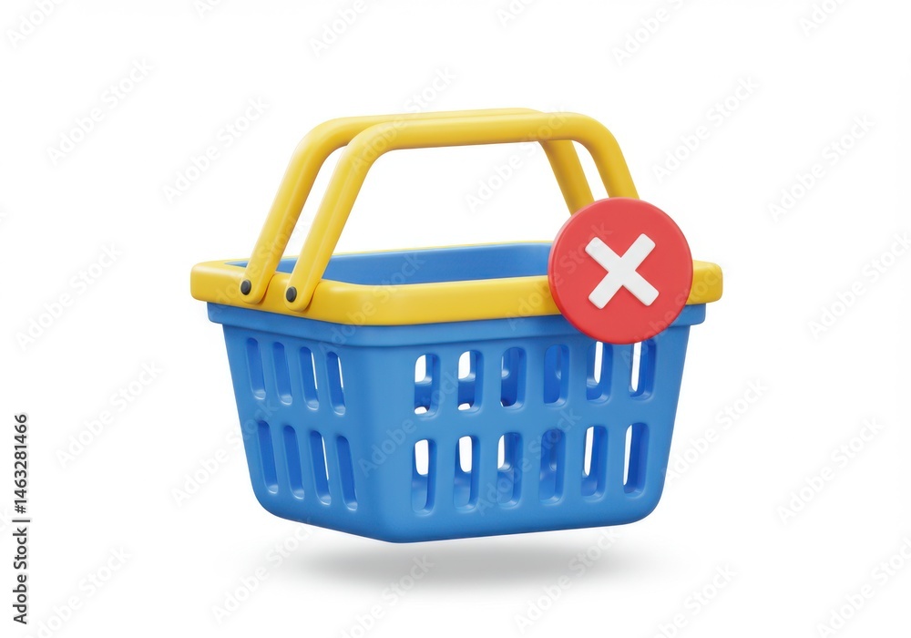Fototapeta premium Blue basket with a red cross symbol isolated on white background