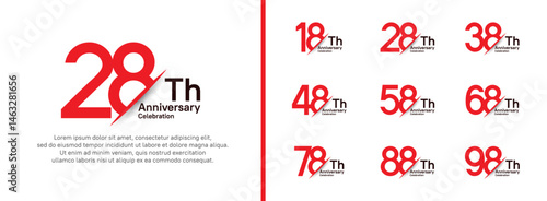 set of anniversary logo style with slash. vector design red and black color for celebration