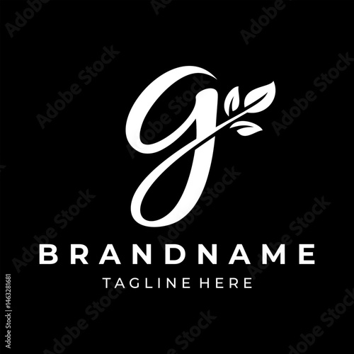 The logo design combines the letter g and a leaf, using white color.