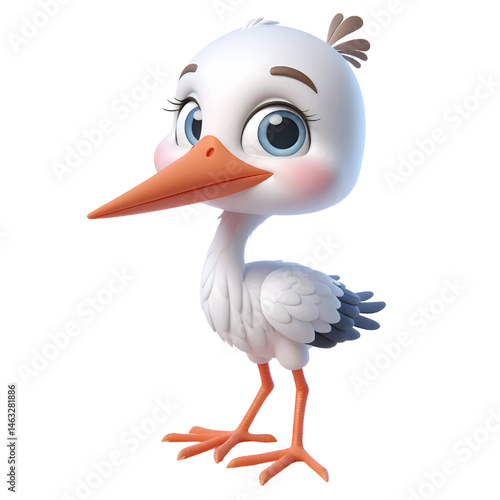 Cute 3d Stork isolated on white background