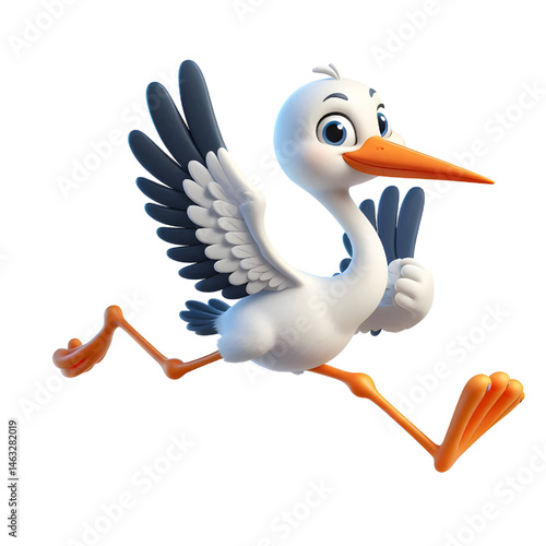 Cute 3d Stork isolated on white background