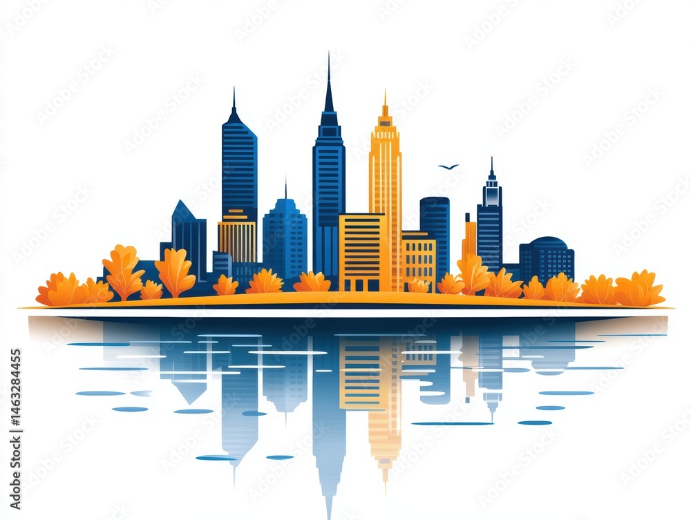 Obraz premium Autumnal city skyline reflected in water